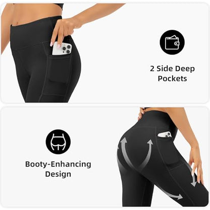 SUNCLOVE 3 Pack Capri Leggings for Women with 2 Pockets High Waisted Tummy Control Womens Capri Leggings