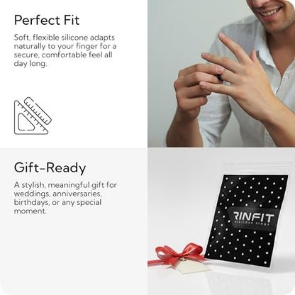 Rinfit Silicone Rings for Men 9mm Wide, 2mm Thick - Mens Rubber Wedding Bands - Infinity Silicone Rings for Him - Patented Design - Pack C, Size 10