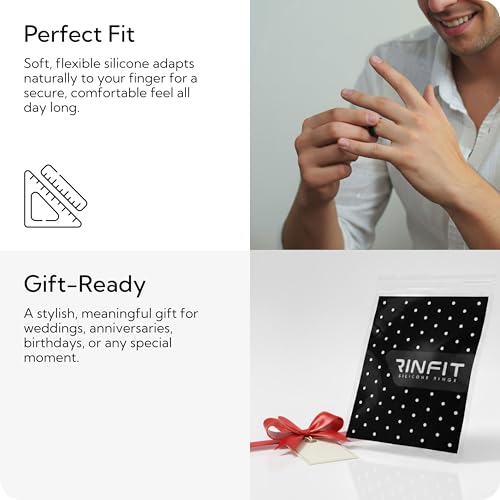 Rinfit Silicone Rings for Men 9mm Wide, 2mm Thick - Mens Rubber Wedding Bands - Infinity Silicone Rings for Him - Patented Design - Pack C, Size 10