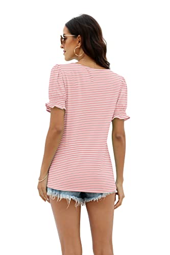 WIHOLL Summer Tops Women 2026 Cruise Travel Essentials Square Neck Easter Shirts Outfits Beach Vacation Clothes Fashion Clothing Pink Stripe L