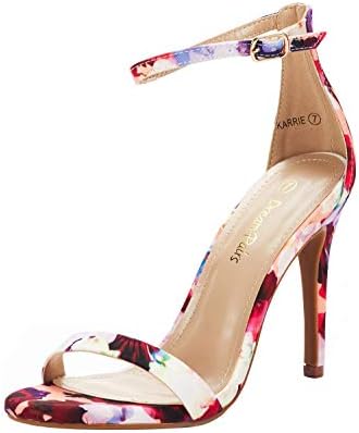 Women's Floral Ankle Strap Stiletto Heeled Sandals – Open Toe Dressy Party Shoes 10 White Pat