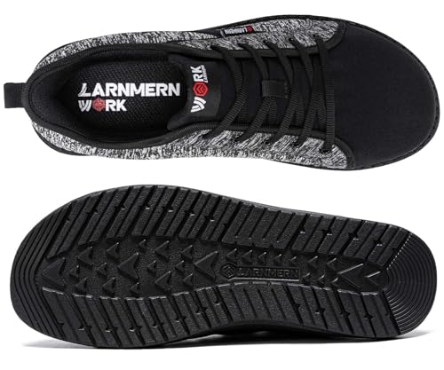 LARNMERN Steel Toe Shoes Men Hands Free Work Shoes Slip On Safety Toe Sneakers Lightweight Comfortable Walking(10.5, Grey Black)