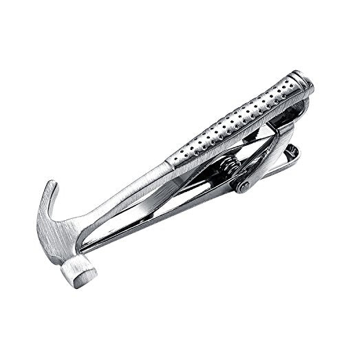 Yoursfs Unique Hammer Tie Clips for Men Cool Tool Tie Clips Novelty Silver Hammer Tie Clip Personalized Tie Bar