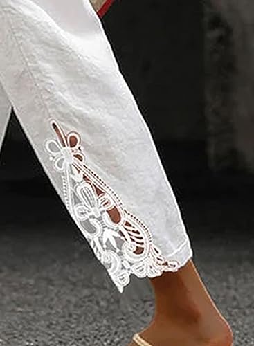 Acelitt Women's Casual Linen Pants Lightweight Drawstring Elastic Waist Spring Trendy Fashion 2026 Cropped Pants Trousers White XL