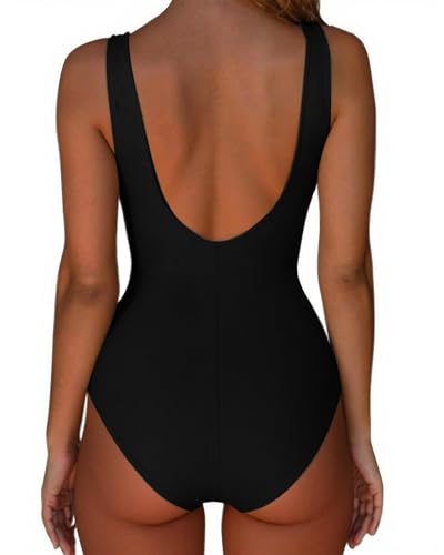 SUUKSESS Women Sexy One piece Tummy Control Swimsuit Ruched High Neck Slimming Swimwear 2025 Low Back Bathing Suit(Black,Large)