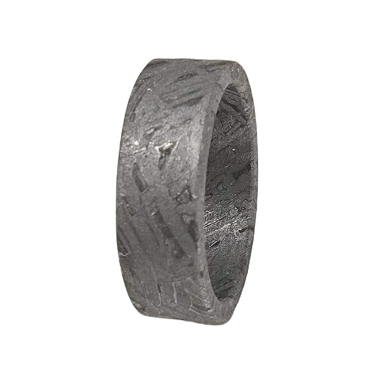 METEOSTAR Handcrafted Meteorite Ring, 7.3mm Width, Natural Altai Pattern, Grey (Size: 9.5)