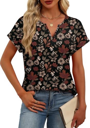 Womens Tops Dressy Casual V Neck Short Sleeve Shirts Fashion Clothing Spring Business Casual Outfits Plus Size Maternity Clothes XL