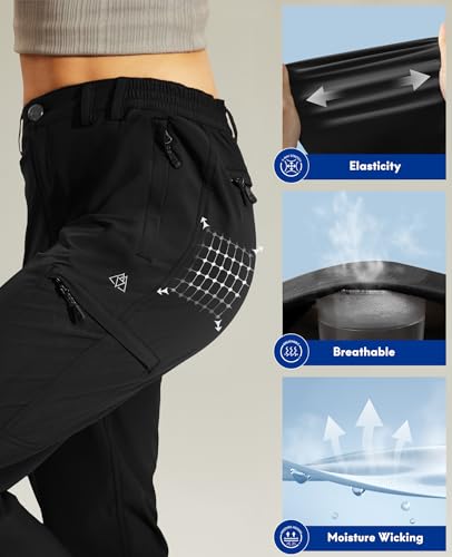 Haimont Outdoor Hiking Pants for Women Quick Dry Lightweight Nylon Cargo Work Pants Stretch 6 Pockets, Black, L
