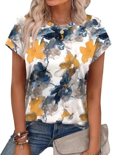 Alaroo Spring Tops for Women 2026 Casual Dressy Tops for Women Short Sleeve Shirts Print 08 M
