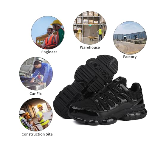 LIANGGO Steel Toe Shoes for Men Women Composite Toe Safety Work Non Slip Industrial Air Cushion Tennis Sneakers Black 38.5