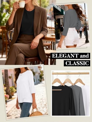 Bliwov 3 Pack 3/4 Sleeve Tops for Women Crewneck Basics Casual Work Tees Spring Summer Trendy T Shirts 2026 Clothes Blouses