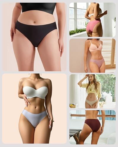 FINETOO 6 Pack Women’s Seamless Hipster Underwear No Show Panties Invisibles Briefs Soft Stretch Bikini Underwears XS-XXL(L)