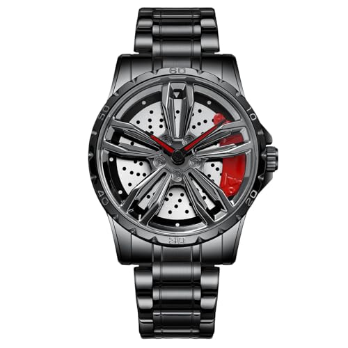 RORIOS Car Hub Design Watch Men’s Analogue Quartz Watches 3ATM Waterproof Wrist Watch Fashion Cool Watch for Men with Stainless Steel Strap