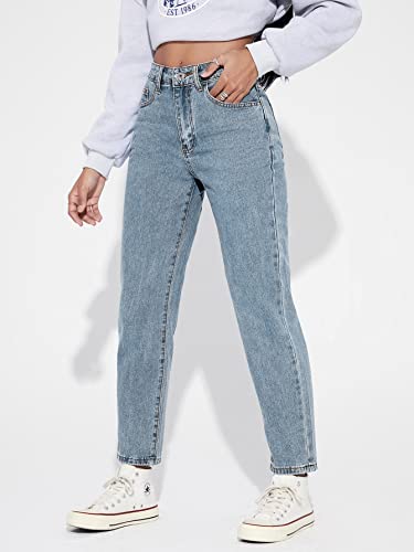 Mom Jeans - MakeMeChic Womens Straight Leg Jeans Casual High Waisted Denim Pants