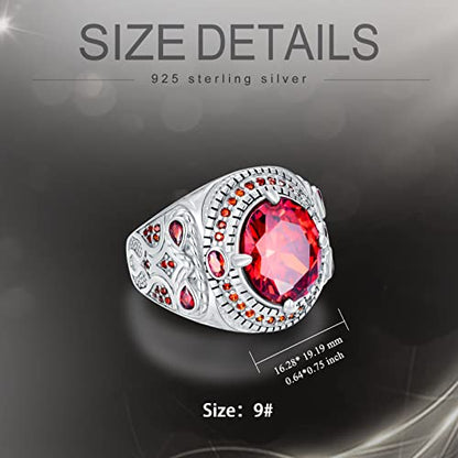 PYTALI Round Garnet Gemstone Ring for Men Sterling Silver Oxidized Men's Ring Vintage Retro Jewelry(9)