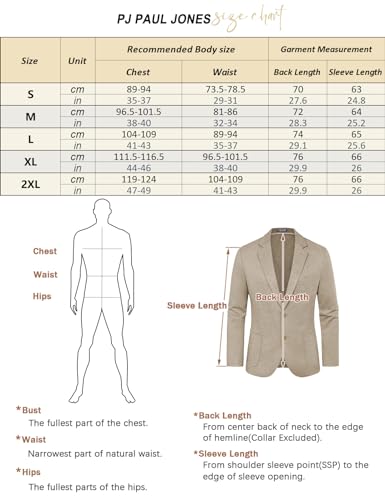 PJ PAUL JONES Mens Casual Blazer Notch Lapel 2 Buttons Sport Coats Suit Jacket for Wedding Black XL