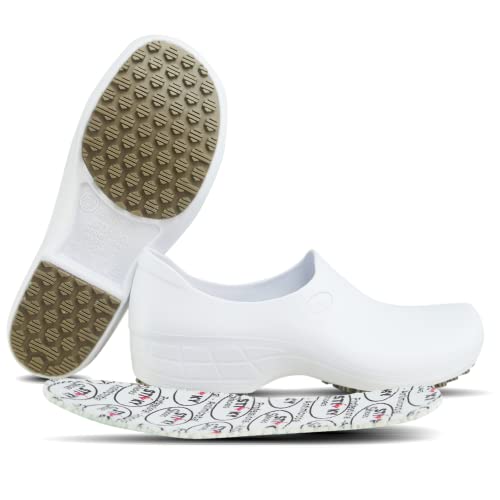 Sticky SSW-US-BCA-8 Nursing Shoes Women - Chefs - Kitchen - Nurses - Clogs for Work - Waterproof Non Slip (White, 8)