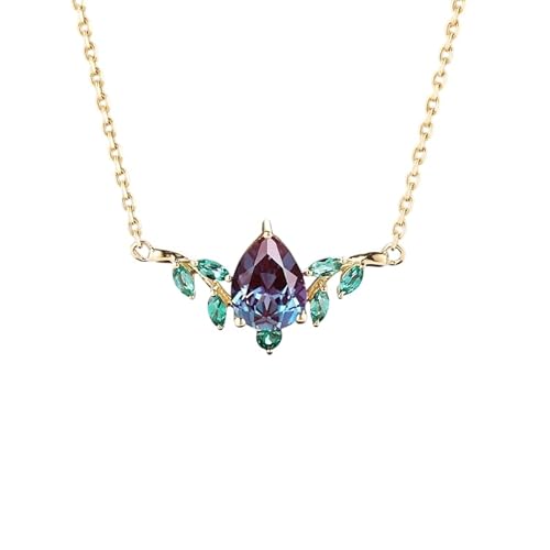 SHAMA JEWELS HUB Unique Alexandrite Spring Leaf Necklace Pendant Nature Inspired Yellow Gold Women Anniversary Necklace graduation gifts For Mom Jewelry