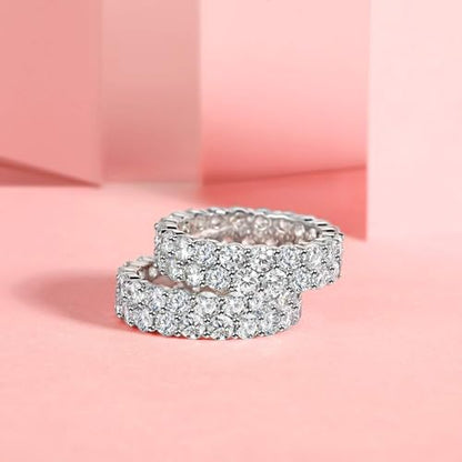 MDFUN 18K White Gold Plated Round-Cut Cubic Zirconia All-Around Band Ring Cocktail Jewelry for Women and Men Size 7