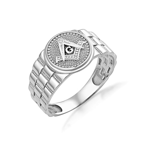 Claddagh Gold Men's .925 Sterling Silver 3.5mm Freemason Square & Compass Signet Ring (Size 6.5)