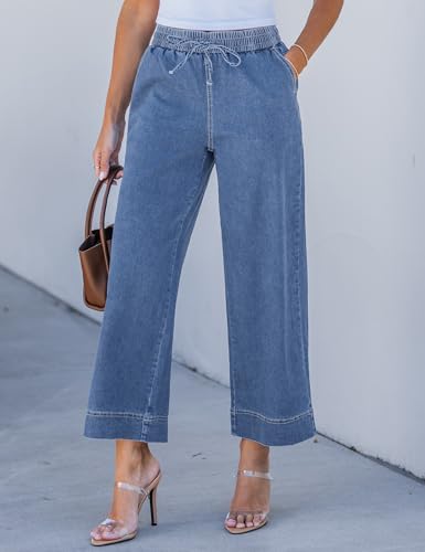 luvamia Wide Leg Crop Jeans Woman Denim Capris for Women Wide Leg Pants Medium Blue Medium Fits Size 8 / Size 10