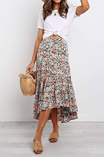 PRETTYGARDEN Women’s Bohemian Tie Dye Print Long Skirts Button Down High Waist Split A-Line Maxi Skirt (Floral Black, Medium)