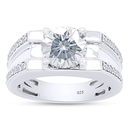 SAVEARTH DIAMONDS 14k White Gold Over Sterling Silver 1.5 Carat 7.5MM Round Cut Moissanite Lab Created Diamond Engagement Ring with Accents for Men and Women Ring Size-9.5