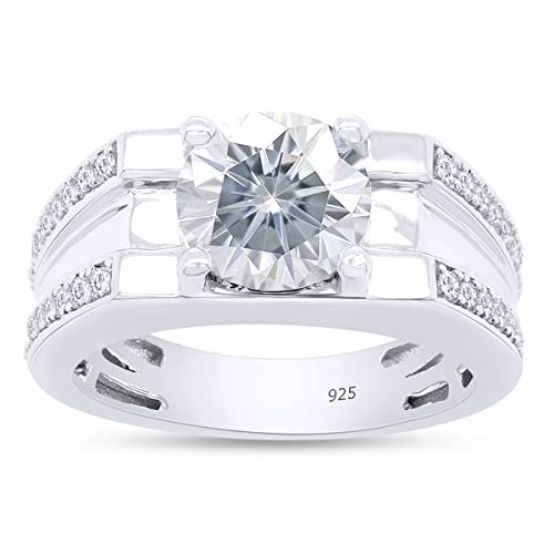 SAVEARTH DIAMONDS 14k White Gold Over Sterling Silver 1.5 Carat 7.5MM Round Cut Moissanite Lab Created Diamond Engagement Ring with Accents for Men and Women Ring Size-9.5