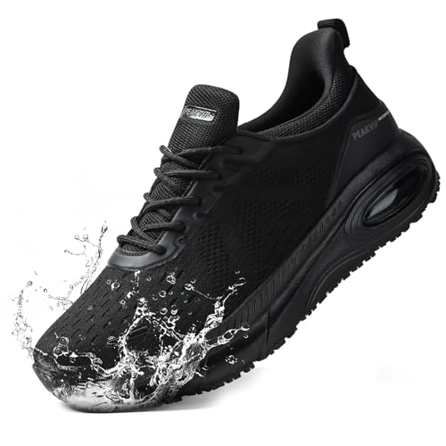 PEAKVIP Wide Non Slip Work Shoes for Men with Arch Support Cushioned Food Service Orthopedic Sneakers Slip on Waterproof Oil Resistant Chef Walking Footwear for Kitchen Restaurant Black US 10