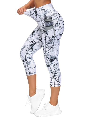 THE GYM PEOPLE Thick High Waist Capris Yoga Pants with Pockets, Tummy Control Workout Running Yoga Leggings for Women