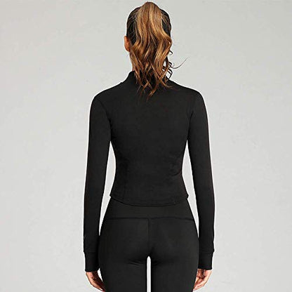 Lviefent Womens Lightweight Full Zip Running Track Jacket Workout Slim Fit Yoga Sportwear with Thumb Holes (Black, Medium)