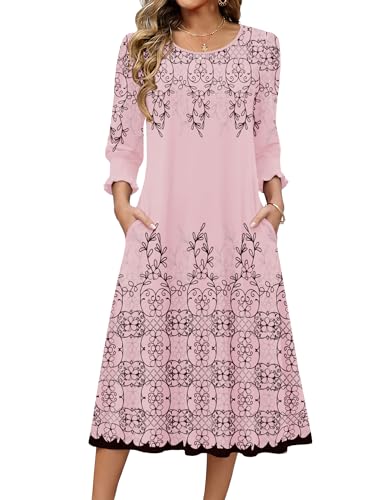 Zeagoo Floral Dresses for Women Summer 3/4 Sleeve Dress with Pockets Summer Midi Dresses for Women Aline Sun Dress Floral-589 XL