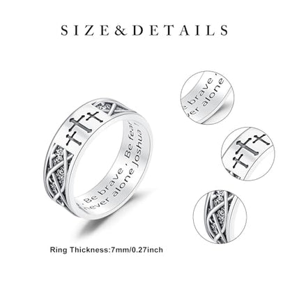 Lattd Cross Ring for Men with Joshua 1:9 925 Sterling Silver Christian Cross Band Rings for Dad Son Size 10