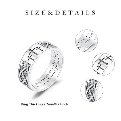 Lattd Cross Ring for Men with Joshua 1:9 925 Sterling Silver Christian Cross Band Rings for Dad Son Size 10