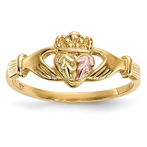 10k Yellow Gold Claddagh Ring, 12k Pink and Green Black Hills Gold Size 8