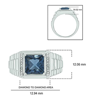 Cali Trove 1/20 Ct Natural Diamond Rings in 925 Sterling Silver | London Blue Topaz Gemstone Rings | Chunky Rings for Men | Bold Statement Bands | Gifts for Engagement | Silver Jewelry Accessories