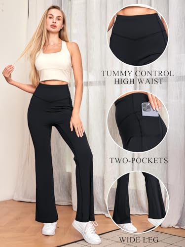 TOPYOGAS Women's Bootcut Yoga Pants High Waist Tummy Control Flare Leggings Workout Bottoms with Pockets Black
