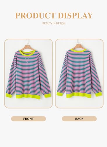Eytino Plus Size Tops for Women Crew Neck Long Sleeve Striped Color Block Sweatshirts 2026 Fall Fashion Pullover Tops Casual Loose Oversized Shirt Pink 4X