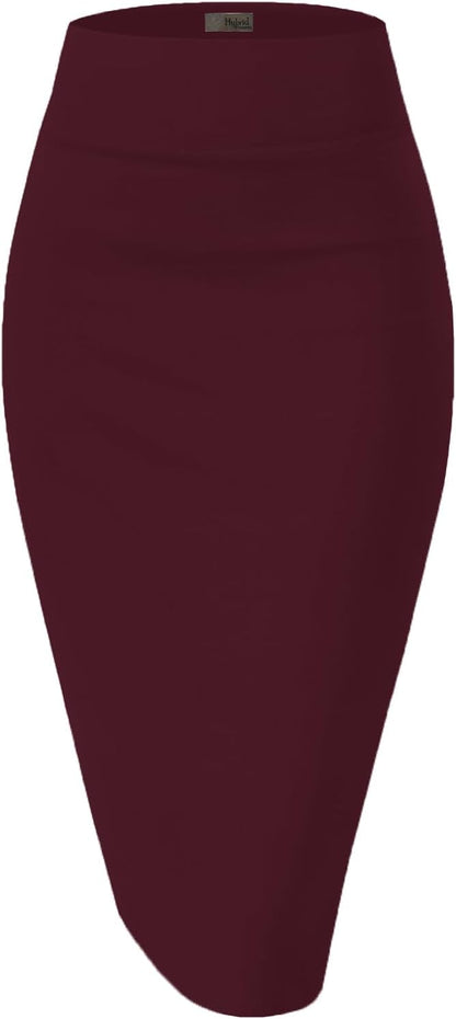 Women's High Waist Pencil Skirt - Premium Stretch Ponte Business Professional Below Knee