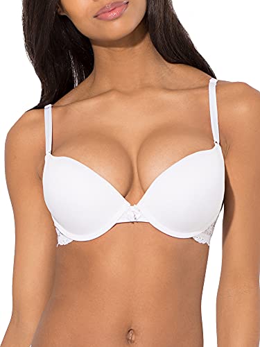 Pink Wear Everywhere Lightly Lined Bra - Smart & Sexy Women's Maximum Cleavage Underwire Push Up Bra White With Lace Wings