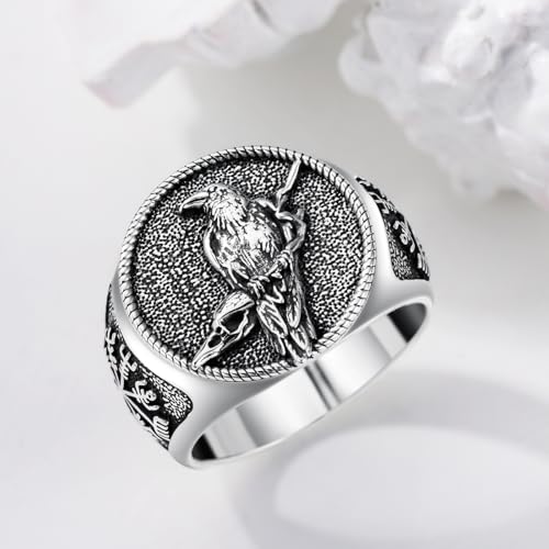 MISTBEE Viking Raven Ring for Men 925 Sterling Silver Viking Vegvisir Ring Norse Jewelry for Birthday Christmas Size 10