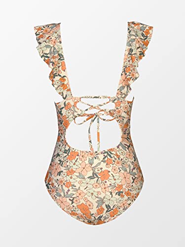CUPSHE One Piece Swimsuit for Women Deep V Neck Ruffle Tummy Control Back Tie Floral Print Bathing Suits