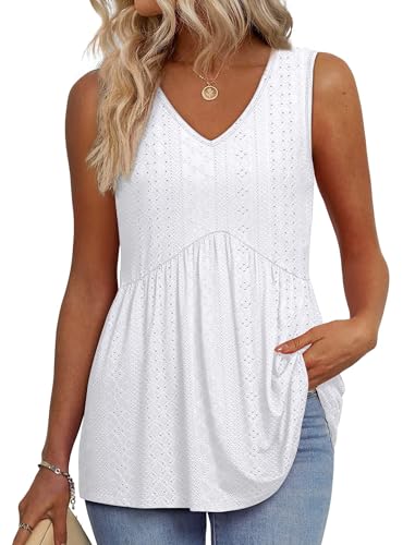 Women's Tops Women Beach Fashion Clothing Cruise Outfits for Women 2026 Babydoll Top Cowgirl Outfits Plus Size Eyelet Top White Tank Top Summer Boho Tops 2XL
