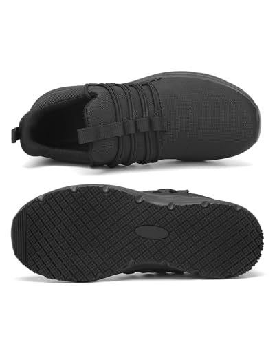 VikoViren Non Slip Work Shoes for Men Restaurant or Food Service Sneakers Breathable Lightweight Water Resistant Walking Shoes Chef Kitchen Footwear Black Size 12