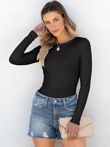 ANRABESS Women Long Sleeve Shirts Rib Knit Slim Fit Tops Basic Tee 2025 Fall Outfits Casual T-Shirt Underscrubs Layer Clothes Black Small
