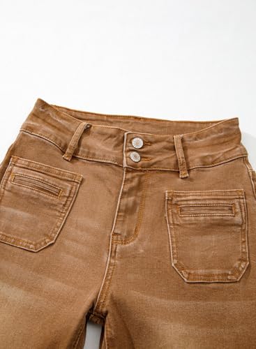 Sidefeel Women's Wide Leg Jeans Woman Fall Outfit Trendy Stretchy High Waisted Straight Leg Denim Pants Brown Size 8