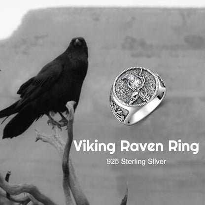 MISTBEE Viking Raven Ring for Men 925 Sterling Silver Viking Vegvisir Ring Norse Jewelry for Birthday Christmas Size 10