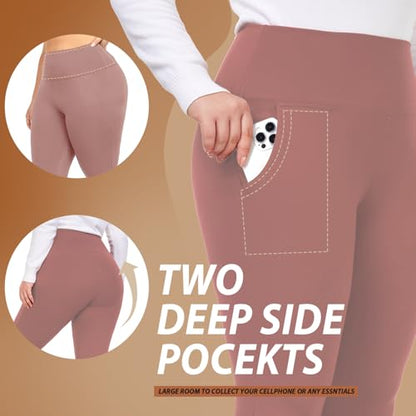 FULLSOFT 3 Pack Plus Size Leggings with Pockets for Women-High Waisted Tummy Control 1X-4X Soft Yoga Pants for Workout(Rosy+Blue++White 3X-Large)