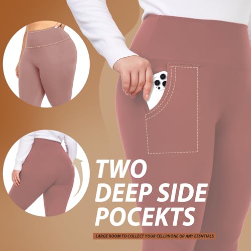 FULLSOFT 3 Pack Plus Size Leggings with Pockets for Women-High Waisted Tummy Control 1X-4X Soft Yoga Pants for Workout(Rosy+Blue++White 3X-Large)
