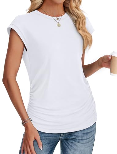 Womens Tops Trendy Summer Outfits 2026 Cap Short Sleeve T Shirts Dressy Casual White Tshirts Shirts Elegant Capsule Wardrobe for Women 2026 M